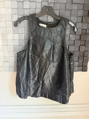 Sleeveless Foiled Linen Tank Top - Black